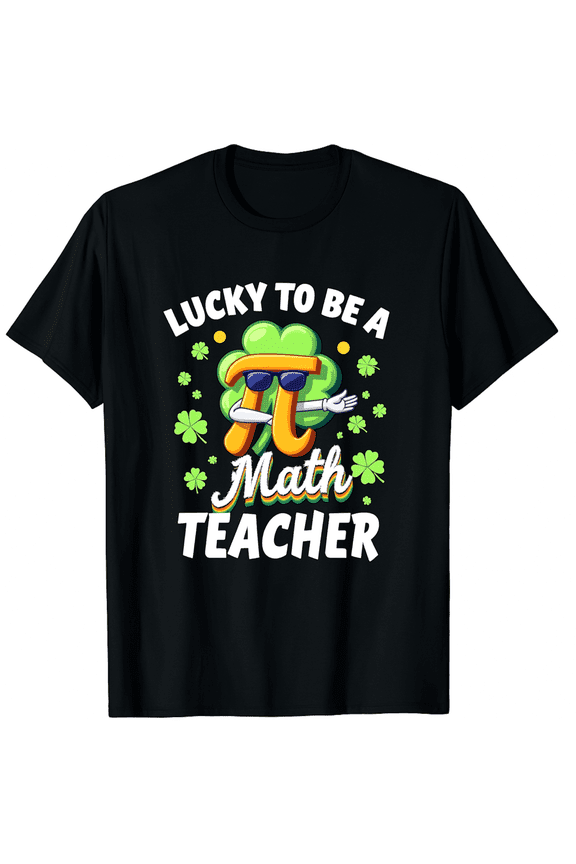 Funny Lucky to Be a Math Teacher Saint Patricks Pi Day Men Women Short Sleeve Graphic T-Shirt