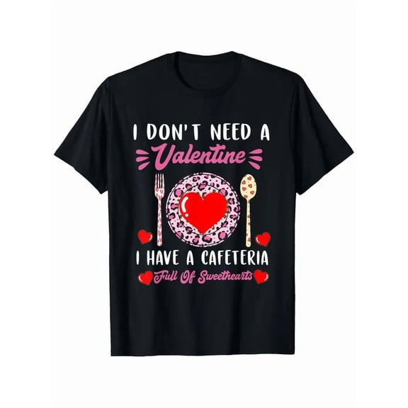 Funny Lunch Lady Valentines Day T-Shirt for Men & Women - 100% Cotton Soft Breathable Casual Short Sleeve Shirt with Cafeteria Worker Design, Lunch Lady Apparel (S-XXXL, Black