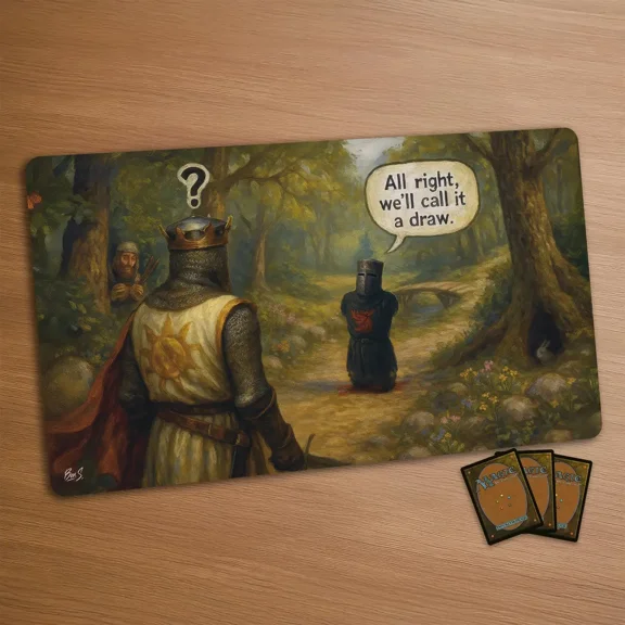 Funny MTG Playmat - Monty Python Black Knight | Stitched Edges Extra Thick