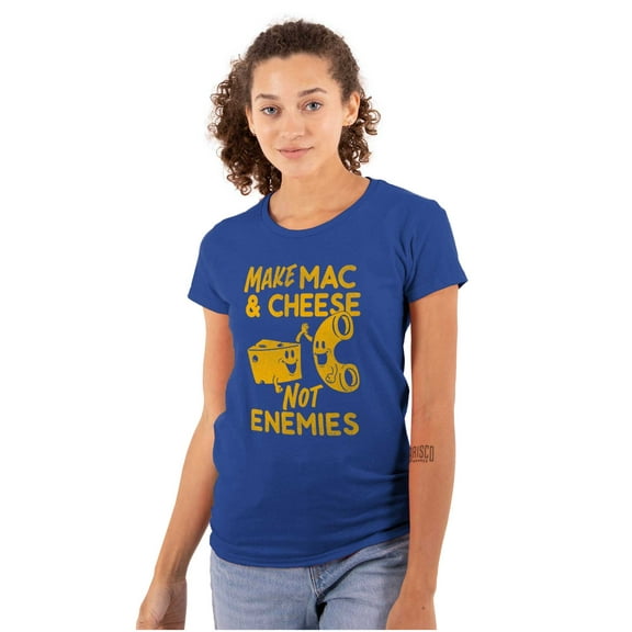 Funny Mac and Cheese Not Enemies Joke Womens Slim Fit Graphic Tee Brisco Brands S