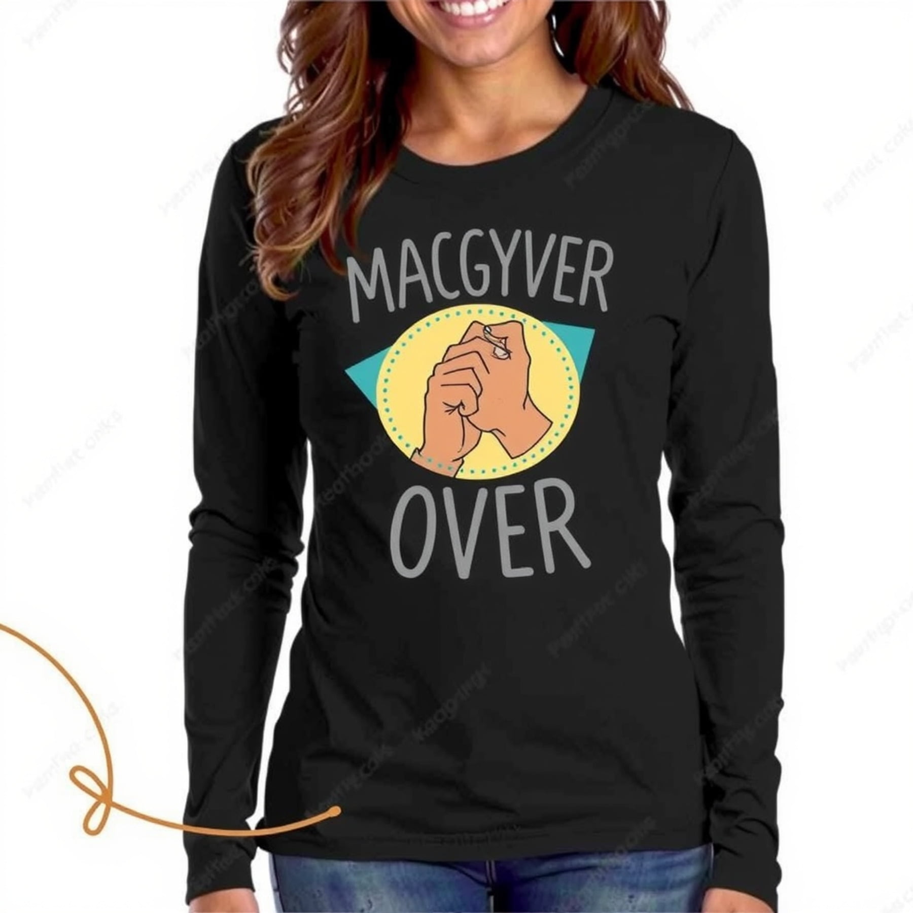 Funny MacGyver Graphic Long Sleeve T-Shirt Black Women's Casual Tee ...