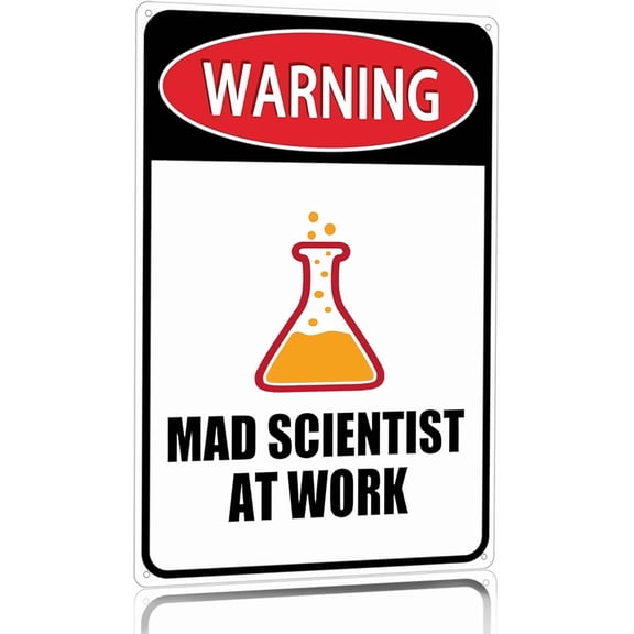 Funny Mad Scientist at Work Tin Sign for Science Chemistry Classroom Laboratory Decor 8x12 Inch