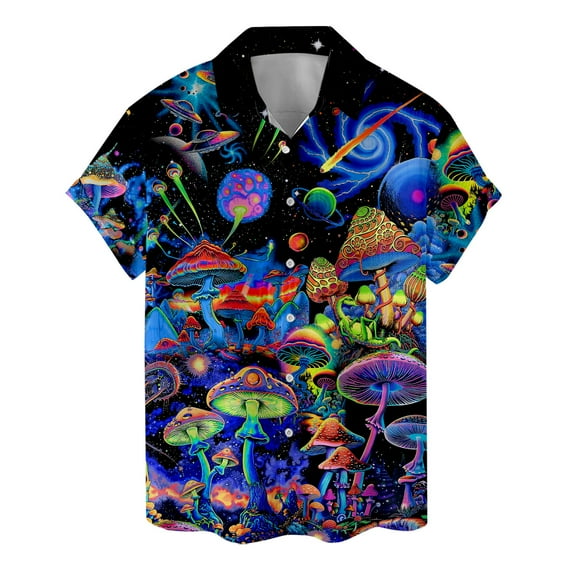 Funny Magic Psychedelic Mushroom Hawaiian Shirts For Men Colorful Mens Hawaiian Shirts Short Sleeve Button Down Shirt Men