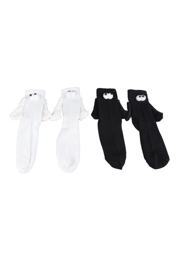 Funny Magnetic Couple Socks with 3D Dolls, Black White Matching Set for Couples, Comfy Fit