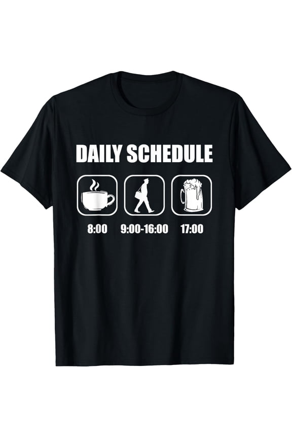Funny Mail Carrier Daily Schedule T-Shirt - Retro Postal Worker Coffee and Beer Mug Graphic Tee for Men and Women - Humorous Work Routine Apparel
