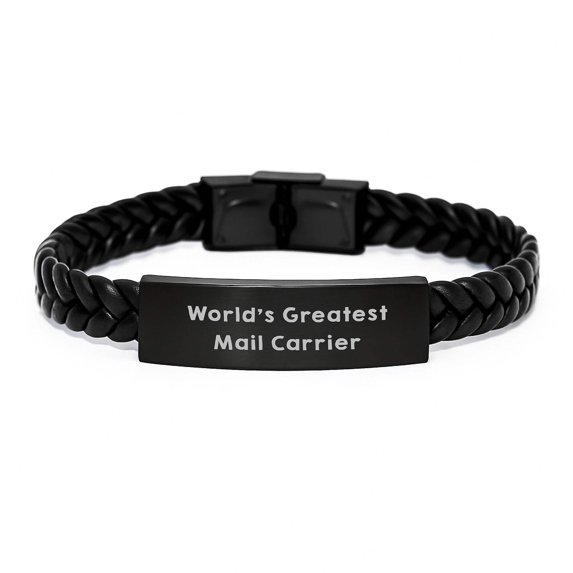 Funny Mail Carrier Gifts from Family - 'World's Greatest' Engraved Interlaced Leather Bracelet for Men Mail Carrier Friends