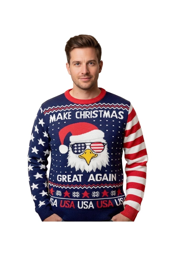 Funny Make Christmas Great Again Sweater - Patriotic USA Eagle Santa Pullover - Unisex Holiday Sweaters Sweater Medium Multicolor