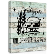 Funny Making Memories One Campsite at a Time Accent Canvas Wall Art Prints Artwork Signs Framed for Camper Decor RV Room Bathroom Decor, 11 X 14 inch, Campers Gifts, Camper Canvas Wall Decor