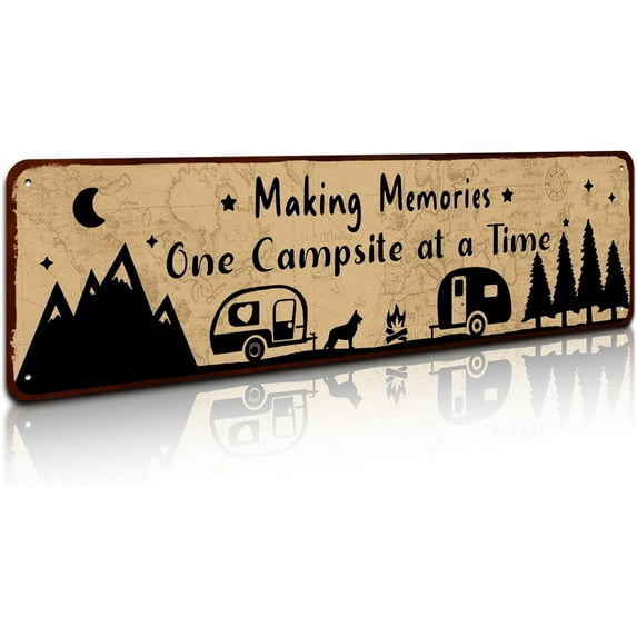 Funny Making Memories One Campsite at a Time Metal Tin Sign Wall Decor Farmhouse Rustic Camp Signs for Home Garage Men Cave Yard Decor,4" by 16"