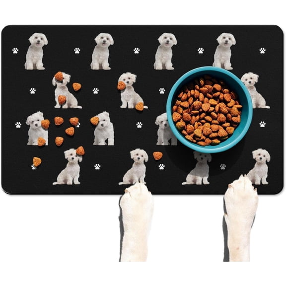 Funny Maltese Dog Bowl Mat,Non Slip Dog Placemats Feeding Floor Mat for Food and Water