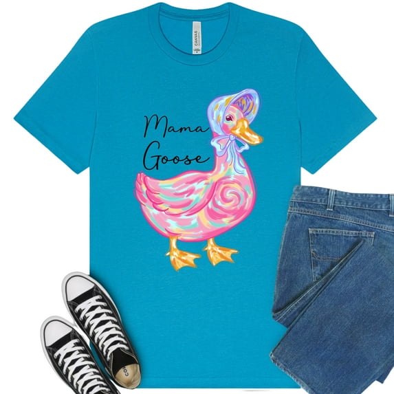 Funny Mama Goose Premium Shirt – Women’s Short Sleeve Tee with Colorful Duck Print, Aqua, S