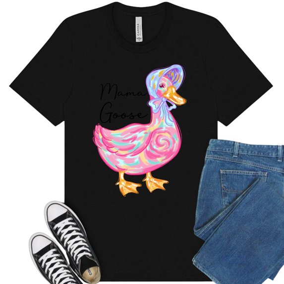 Funny Mama Goose Premium Shirt – Women’s Short Sleeve Tee with Colorful Duck Print, Black, 2XL