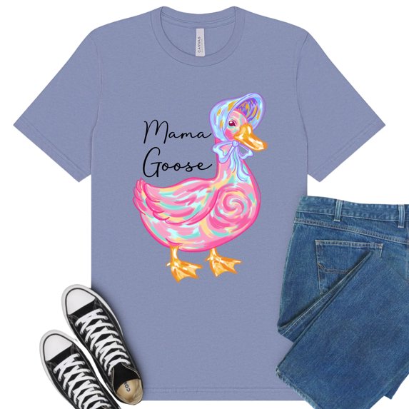 Funny Mama Goose Premium Shirt – Women’s Short Sleeve Tee with Colorful Duck Print, Lavender, L