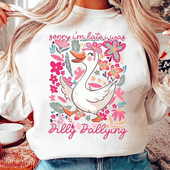 Funny Mama Goose Shirt, Sorry I’m Late I Was Dilly Dallying Goose Shirt, Sarcastic Retro Shirt, Boho Floral Shirt, Preppy Girly Shirt Gift
