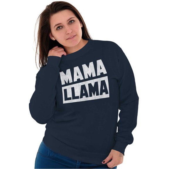Funny Mama Llama Mothers Day Pun Women Crewneck Sweatshirt Brisco Brands X