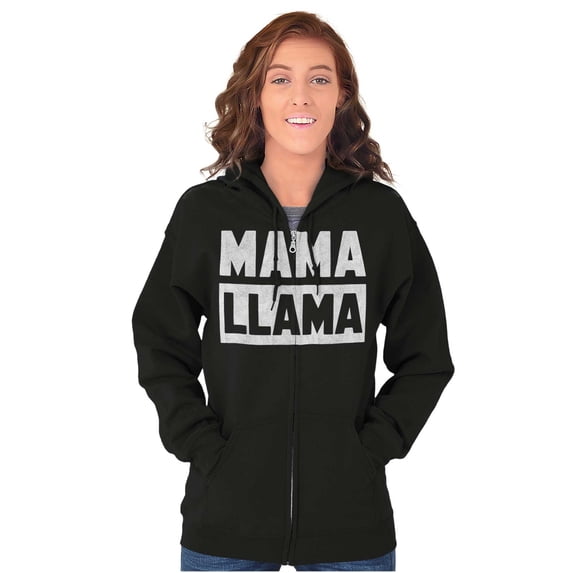 Funny Mama Llama Mothers Day Pun Womens Plus Size Graphic Zipper Hoodie Brisco Brands 2X