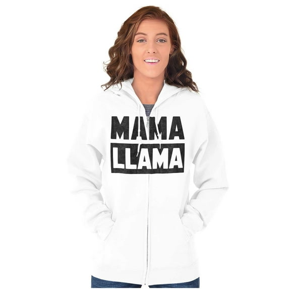 Funny Mama Llama Mothers Day Pun Womens Plus Size Graphic Zipper Hoodie Brisco Brands 3X