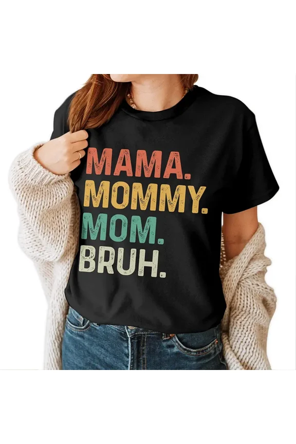 Funny Mama Mommy Mom Bruh T-Shirt for Women, Retro Vintage Distressed Motherhood Tee, Cute Casual Mom Life Gift