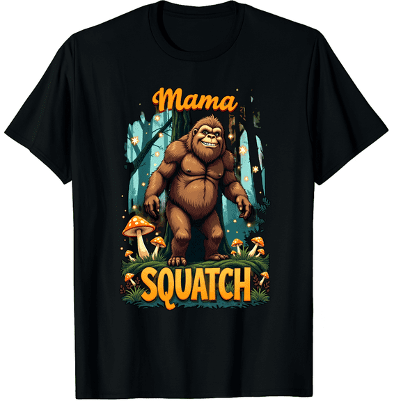 Funny Mama Squatch - Cute Bigfoot Mom Outdoor Life Graphic Black T-Shirt for Men and Women