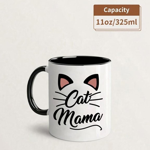 Funny Mama Themed Insulated Coffee Mug 11oz Cute Ears Whiskers Design Handwritten Font Reusable Ceramic Cup Hot Drinks Christmas Valentine S Day Birthday Travel Versatile home Office Use