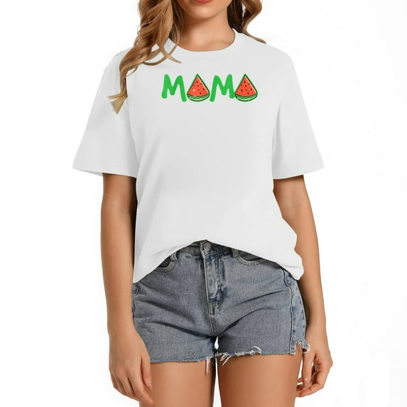 Funny Mama Watermelon Gift Design Stylish Women's Graphic T-Shirt - Cute Short Sleeve Top