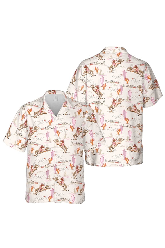 Funny Man Riding Horse Sun Mountain Cactus Hawaiian Shirt S-5XL