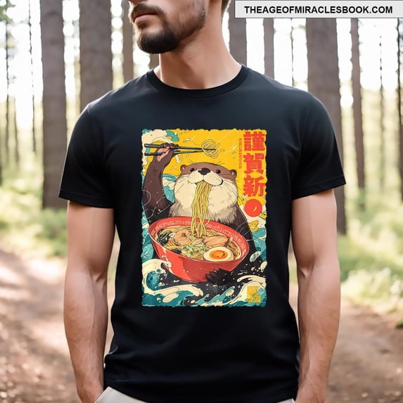 Funny Manga Anime Japanese Art Otter Eating Ramen Noodles T-shirt ...