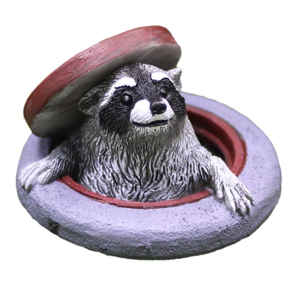 Funny Manhole Cover Raccoons Sculpture Decorative Resins Ornament for Garden