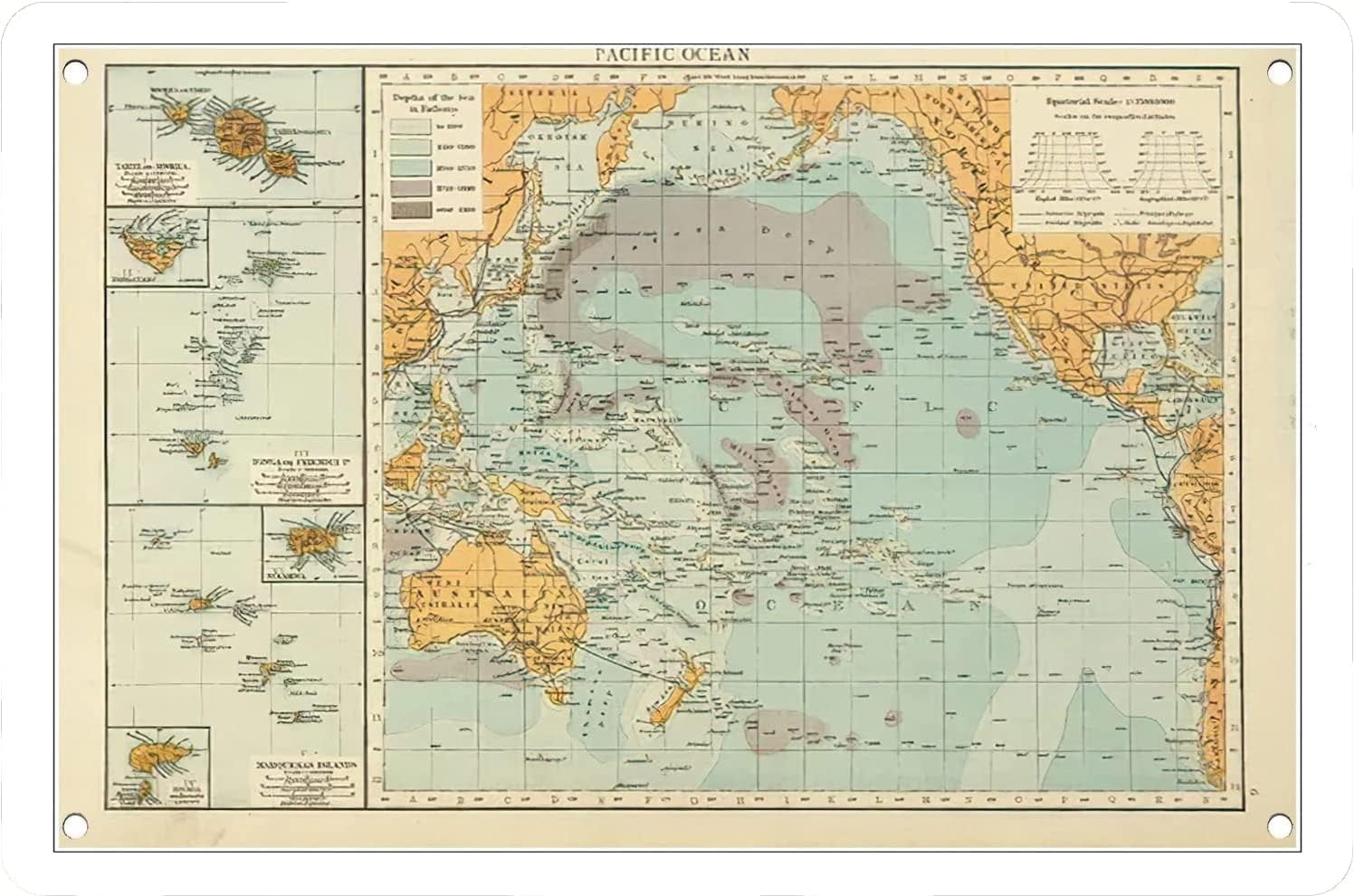 Funny Map Old Pacific Ocean Island Chains Map 1895 ation Tin Sign ...