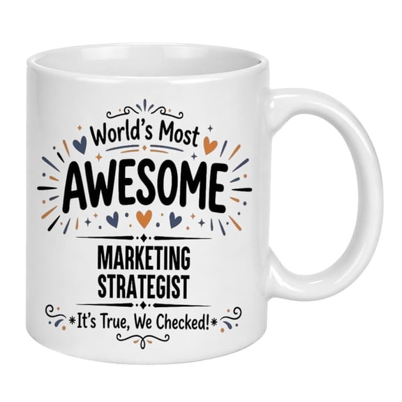 Funny Marketing Strategist Mug 11 oz, Digital Marketer Coffee Cup with Humorous Sarcastic Sayings, White Ceramic Bookshelf Office Gag Gifts for Marketing Manager Coworker Director