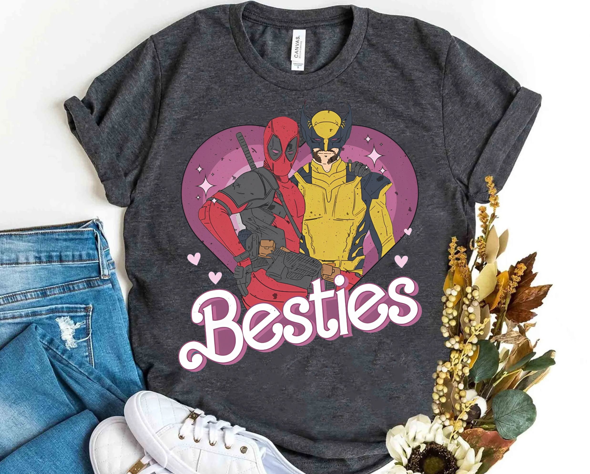 Funny Marvel Deadpool And Wolverine Shirtmarvel Couple Tshirtcute Deadpool Wolverine Besties
