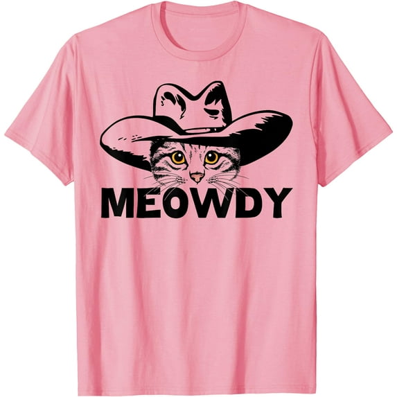 Funny Mashup Between Meow and Howdy Cat Meme Unisex T-Shirt for Men Women Kids Toddler,Light Pink Color,Size 3XL