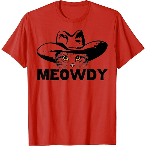 Funny Mashup Between Meow and Howdy Cat Meme Unisex T-Shirt for Men Women Kids Toddler,Red Color,Size 2T