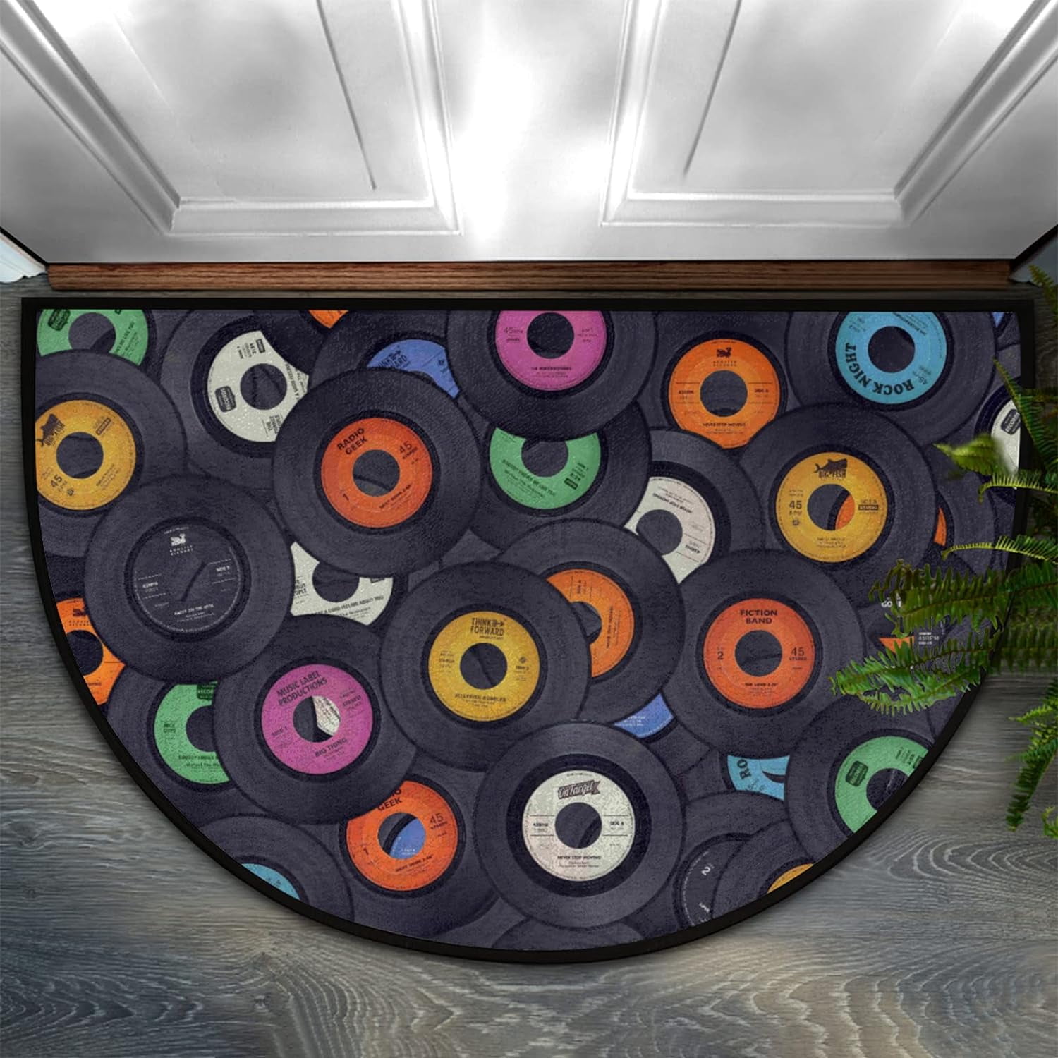 Funny Mat for Front Door Outside Music Record Cd Pattern Half Round ...
