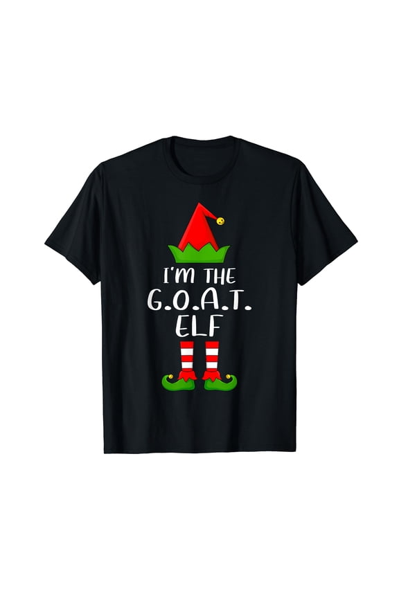 Funny Matching Family I'm The G.O.A.T. Elf Christmas T-Shirt Black Tee