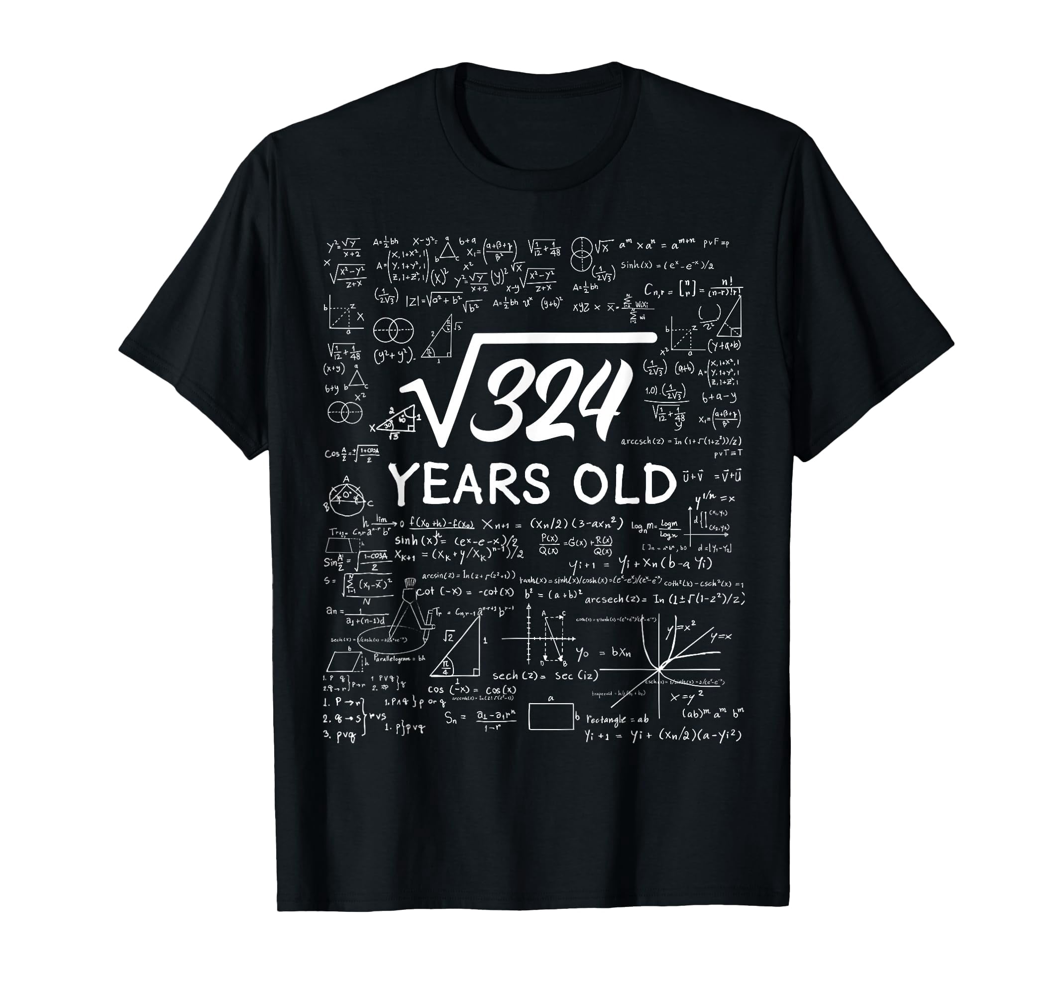 Funny Math Graphic T-Shirt for 18th Birthday Celebration, √324 Years ...