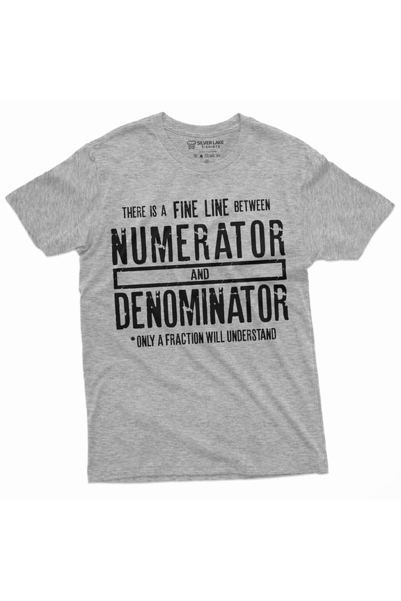 Funny Math Numerator Denominator T-Shirt Mathematics Teacher School Geek Tee (Small Grey)