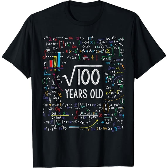Funny Math Square Root of 100 Years Old 10th Birthday T-Shirt Retro ...