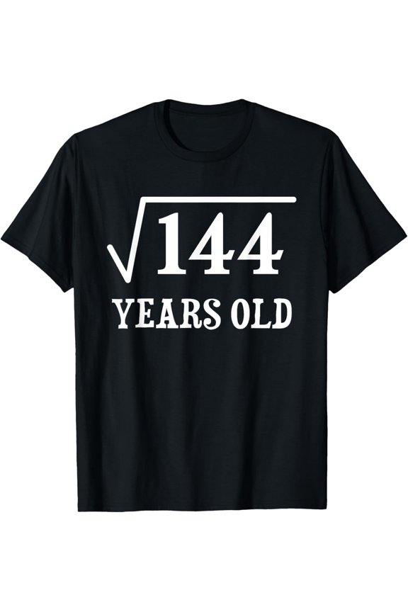 Funny Math Square Root of 144 Years Old 12th Birthday Gift T-Shirt Retro Nerd Geek Apparel for Men Women Unisex Black