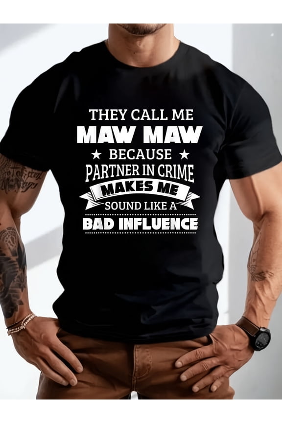 Funny Maw Maw T-Shirt Partner In Crime Bad Influence Sarcastic Grandmother Graphic Tee Retro Vintage Style Humorous Adult Short Sleeve Cotton Top