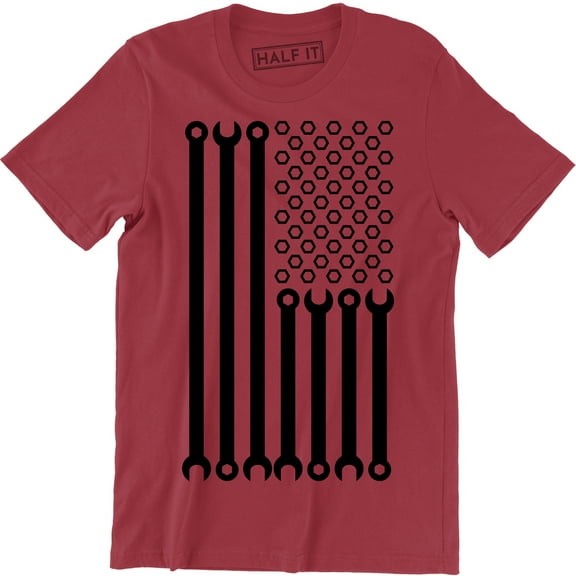 Funny Mechanic America Flag Patriotic Wrench Screw Nuts Tools Gift T-Shirt