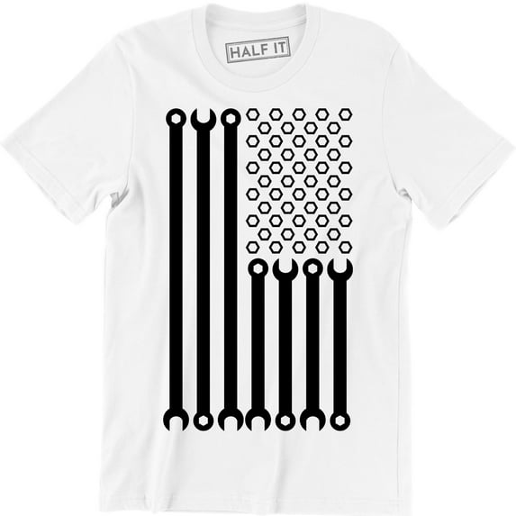 Funny Mechanic America Flag Patriotic Wrench Screw Nuts Tools Gift T-Shirt