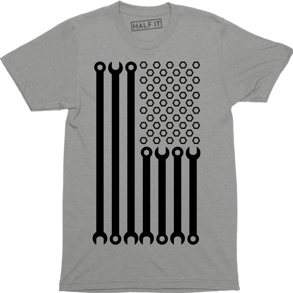 Funny Mechanic America Flag Patriotic Wrench Screw Nuts Tools Gift T-Shirt