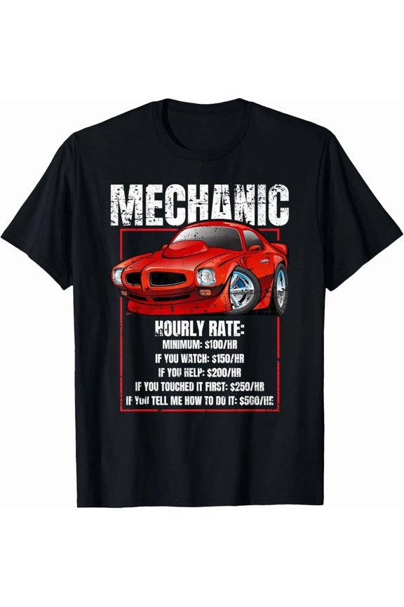Funny Mechanic Hourly Rate Humor Classic Car Distressed Graphic Tee,for unisex up to 5XL