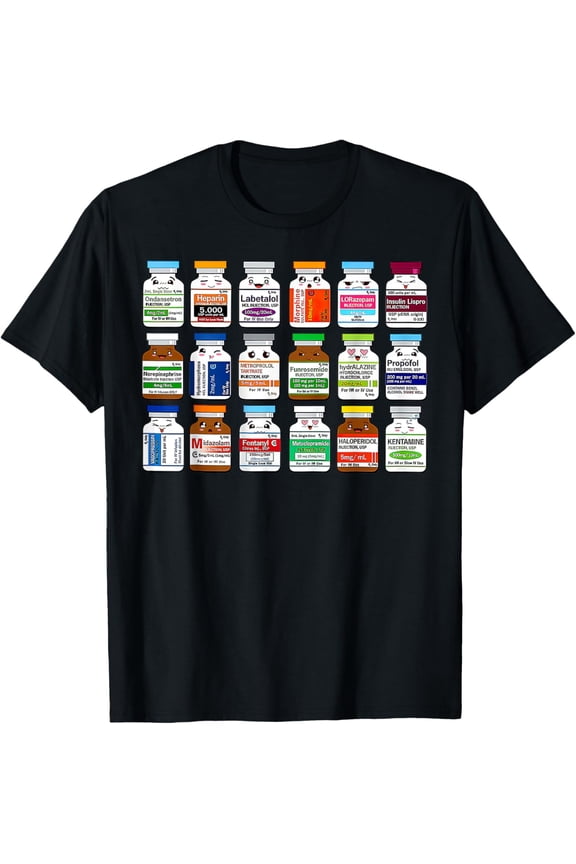 Funny Medication Vial Pharmacist Pharmacy Technician Nursing T-ShirtMen's and women's gift, black and white T-shirt, size: Extra large S-4XL