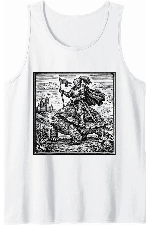 Funny Medieval Knight Turtle Castle Fantasy Renaissance Fair Tank Top Size S-3XL