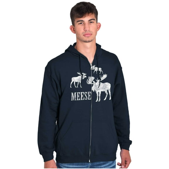 Funny Meese Moose Animal Humor Unisex Fleece Graphic Zip Up Hoodie Brisco Brands 2X