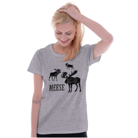 Funny Meese Moose Animal Humor Womens Fitted Plus Size Graphic Tee Brisco Brands 2X