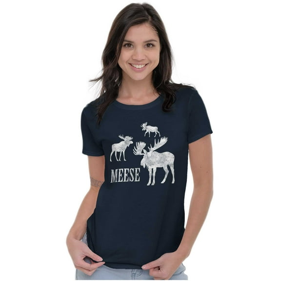 Funny Meese Moose Animal Humor Womens Slim Fit Graphic Tee Brisco Brands X