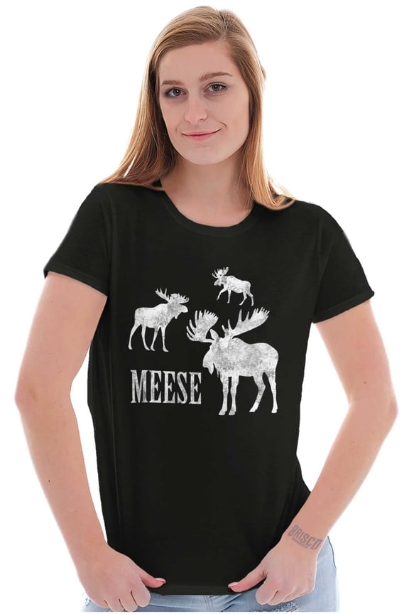 Funny Meese Moose Animal Humor Womens Slim Fit Graphic Tee Brisco Brands X